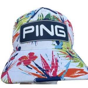 Ping Clubs of Paradise Tour Snapback Golf Hat Floral White Cap Silicon Logo
